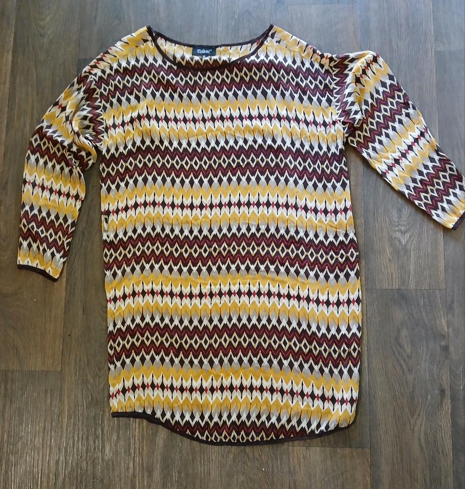 Tolani 100% Silk Zig Zag Tunic Dress. 
